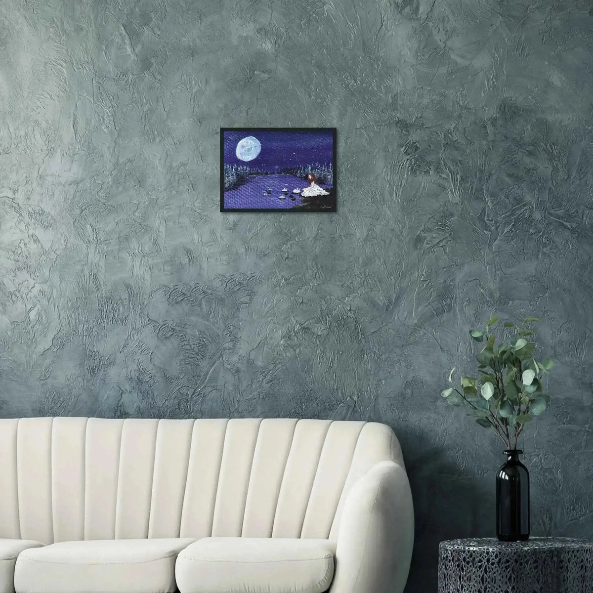 Lilies Beneath the Midnight Moon - Fine Art Framed Poster