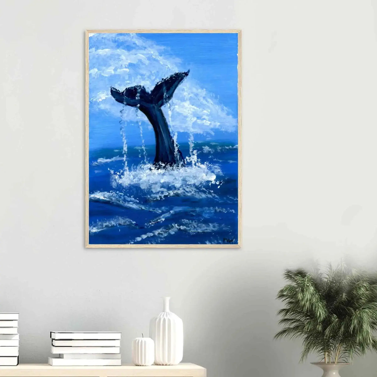 Whale Tail Fine Art Framed Poster – Premium Matte Wooden Wall Art