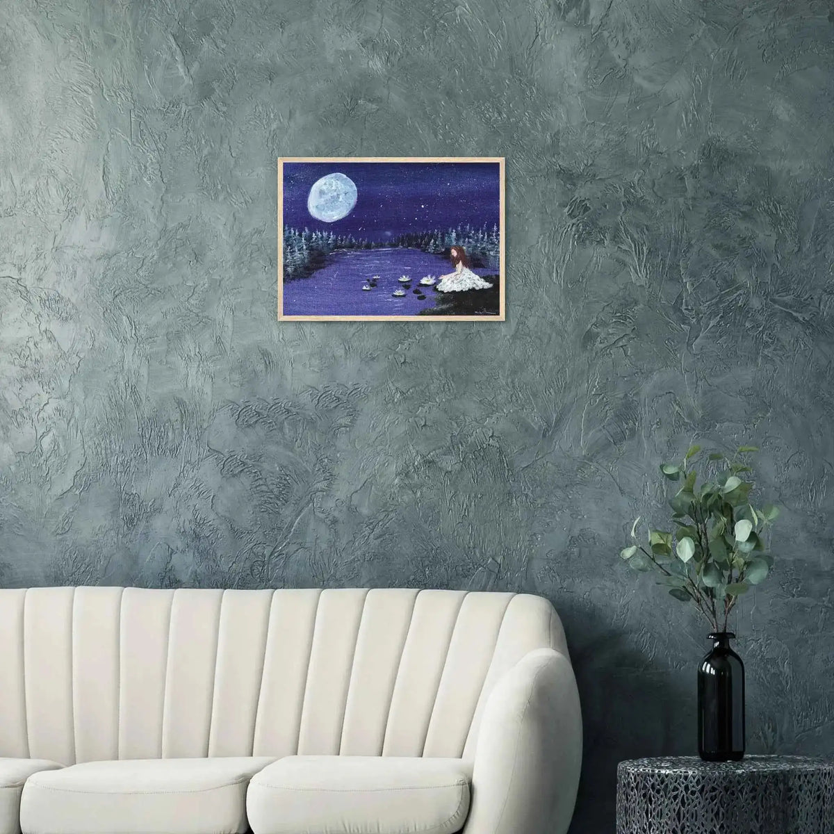 Lilies Beneath the Midnight Moon - Fine Art Framed Poster