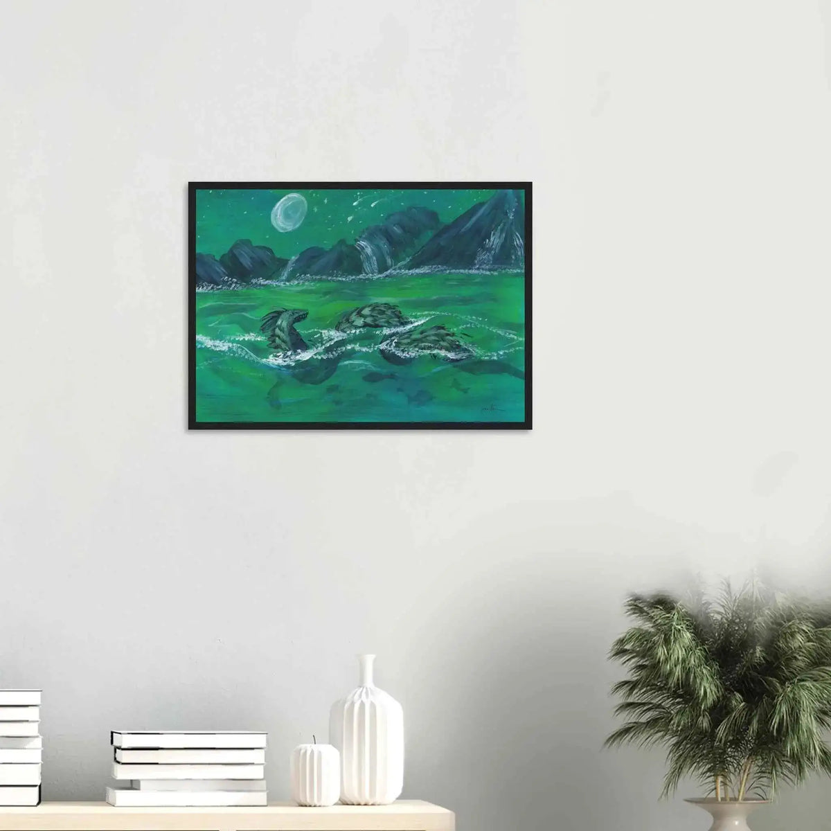 Serpent of the Moonlit Waters - Fine Art Framed Poster