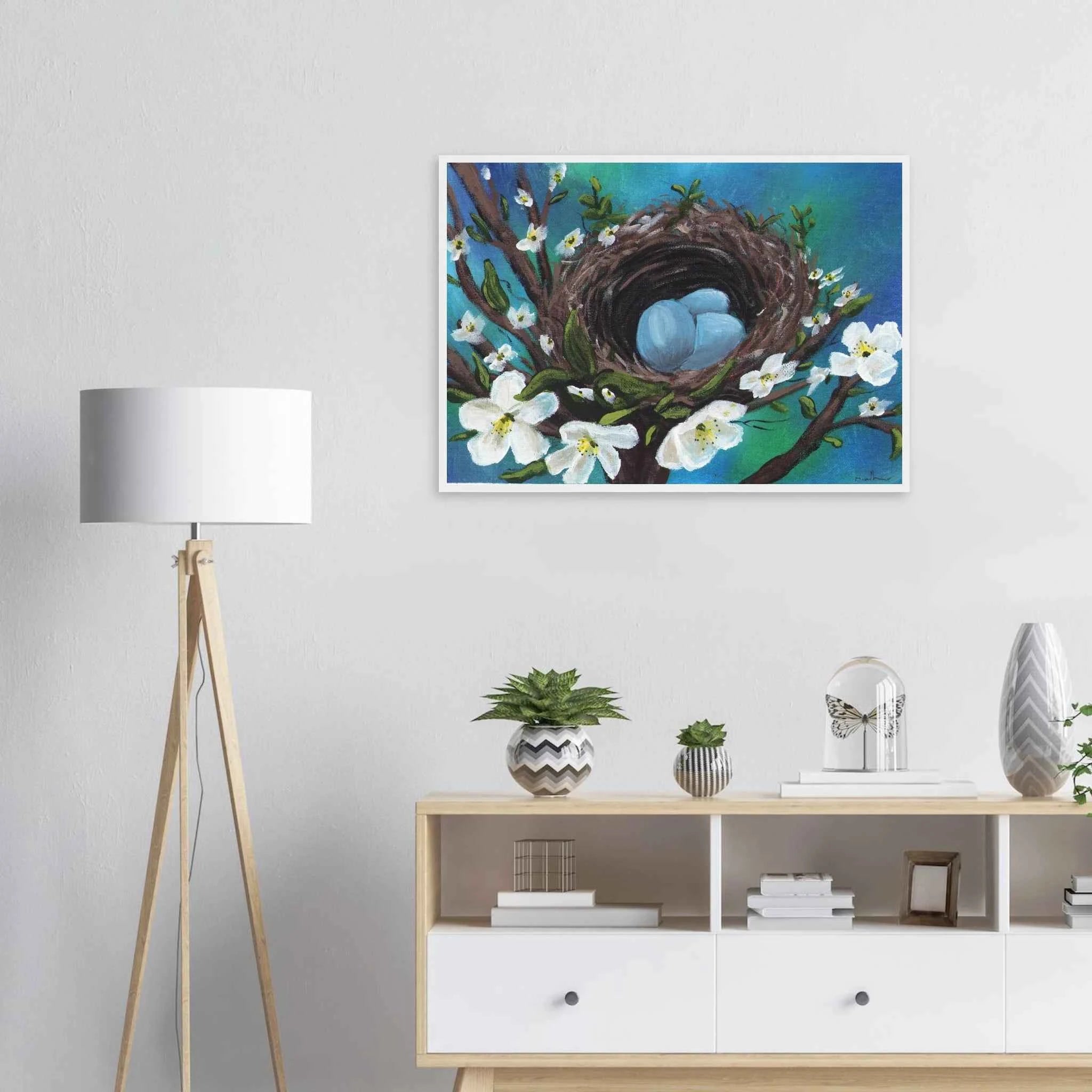 Blossoms & Blue Eggs - Fine Art Framed Poster