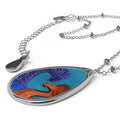 Dragon Heart Oval Necklace – Blue & Orange Fantasy Pendant - The Sleepy Easel