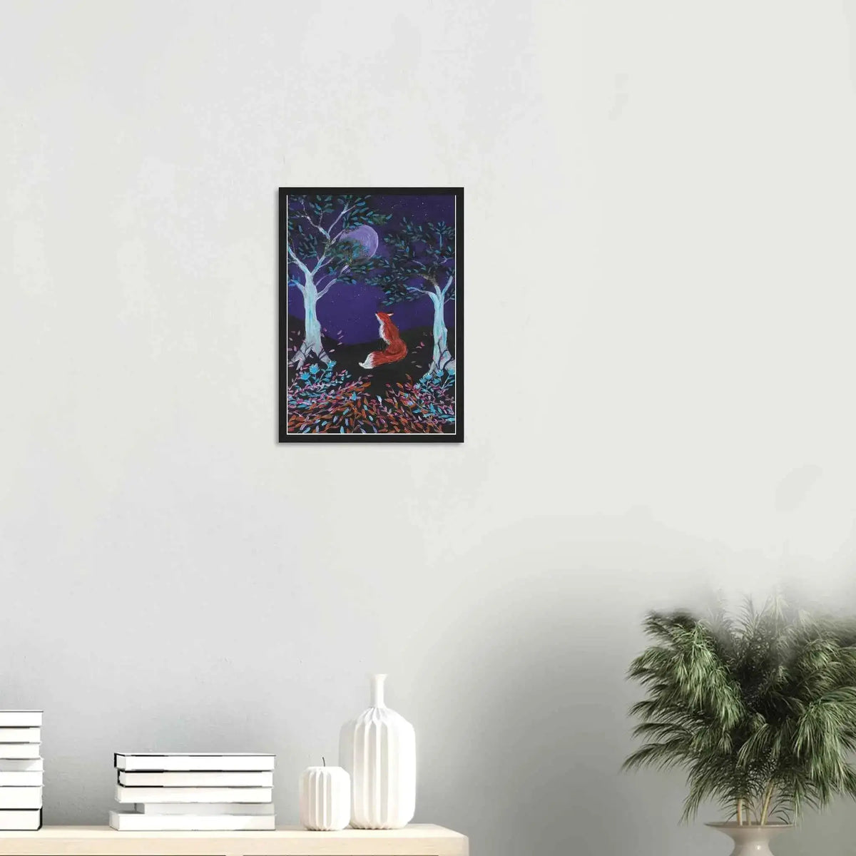 Whimsical Fox and Moon Framed Fine Art Poster - Nature-Inspired Wall Decor