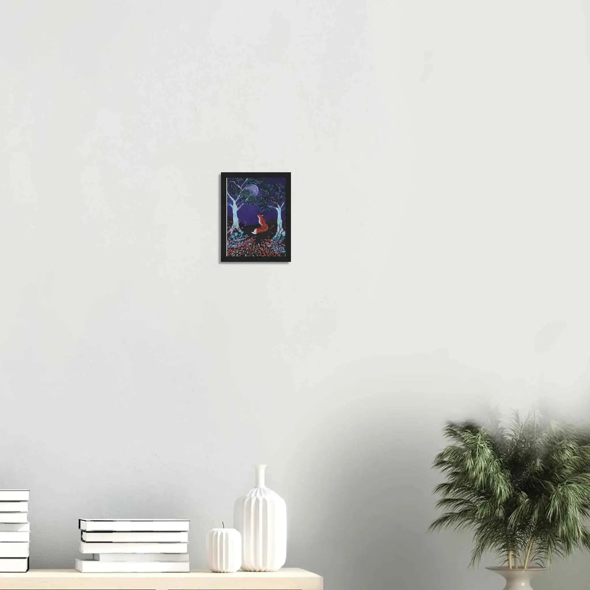 Whimsical Fox and Moon Framed Fine Art Poster - Nature-Inspired Wall Decor