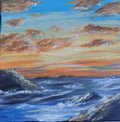 Original Acrylic Painting On Canvas Sunset Seascape 20cmx20cm Signed