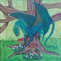 Original Acrylic Painting On Canvas 20cmx20cm Signed Forest Dragon