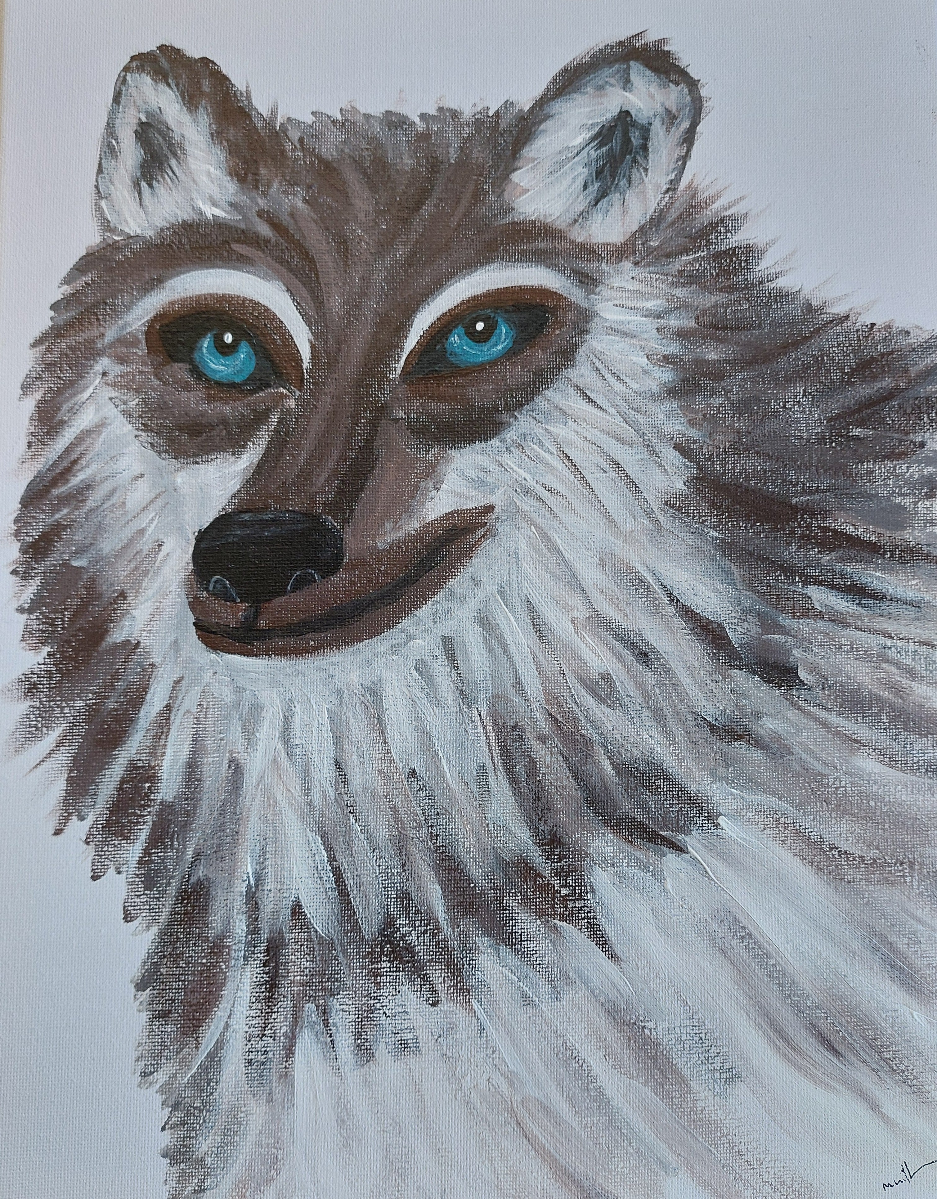 Original Acrylic Painting On Canvas The Wolf Signed 35.5x28cm