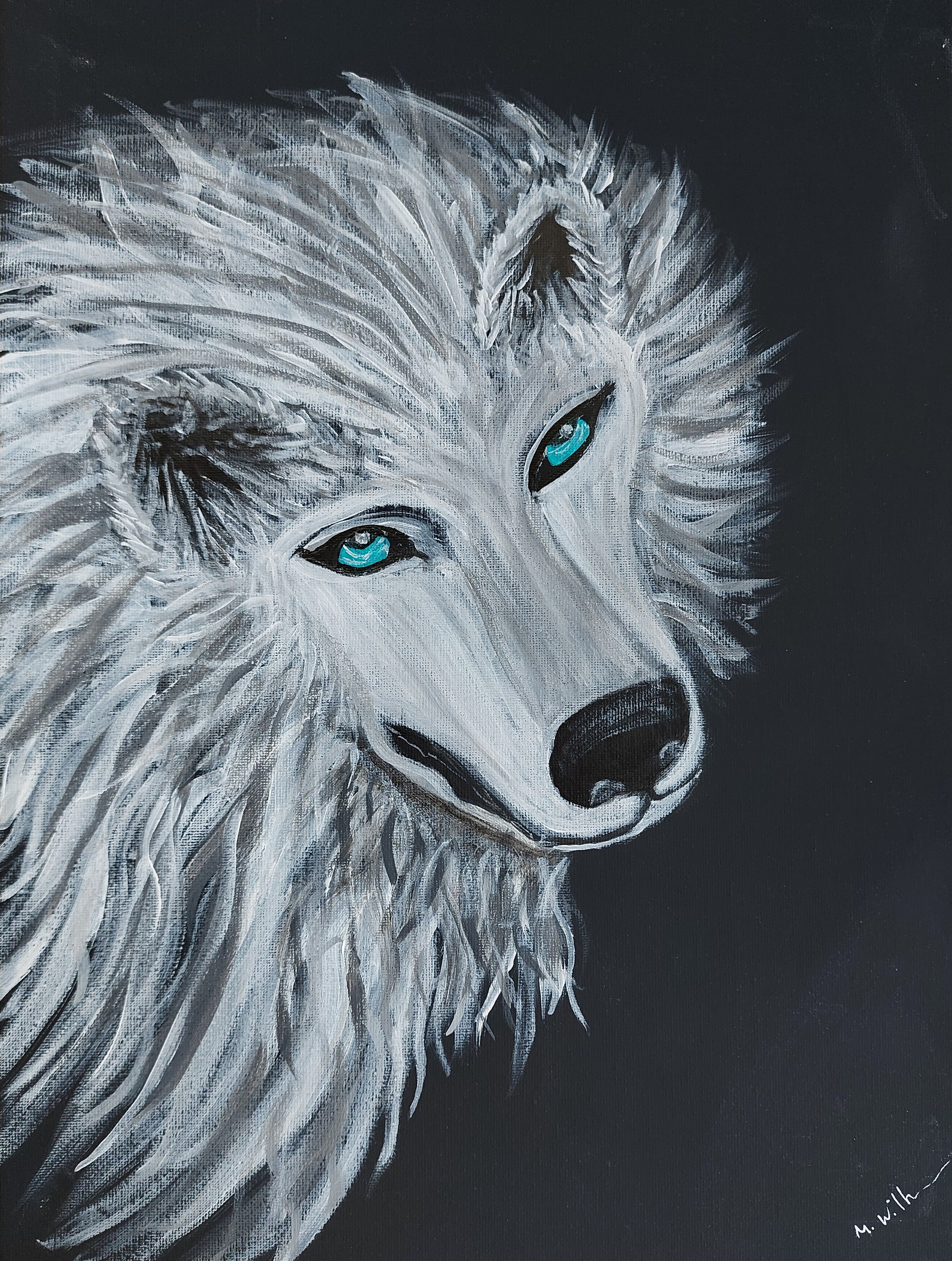 Original Acrylic Painting On Canvas Spirit Wolf Signed 40cmx30cm