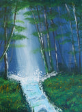 Original Acrylic Painting On Canvas Waterfall Woods Signed 40cmx30cm