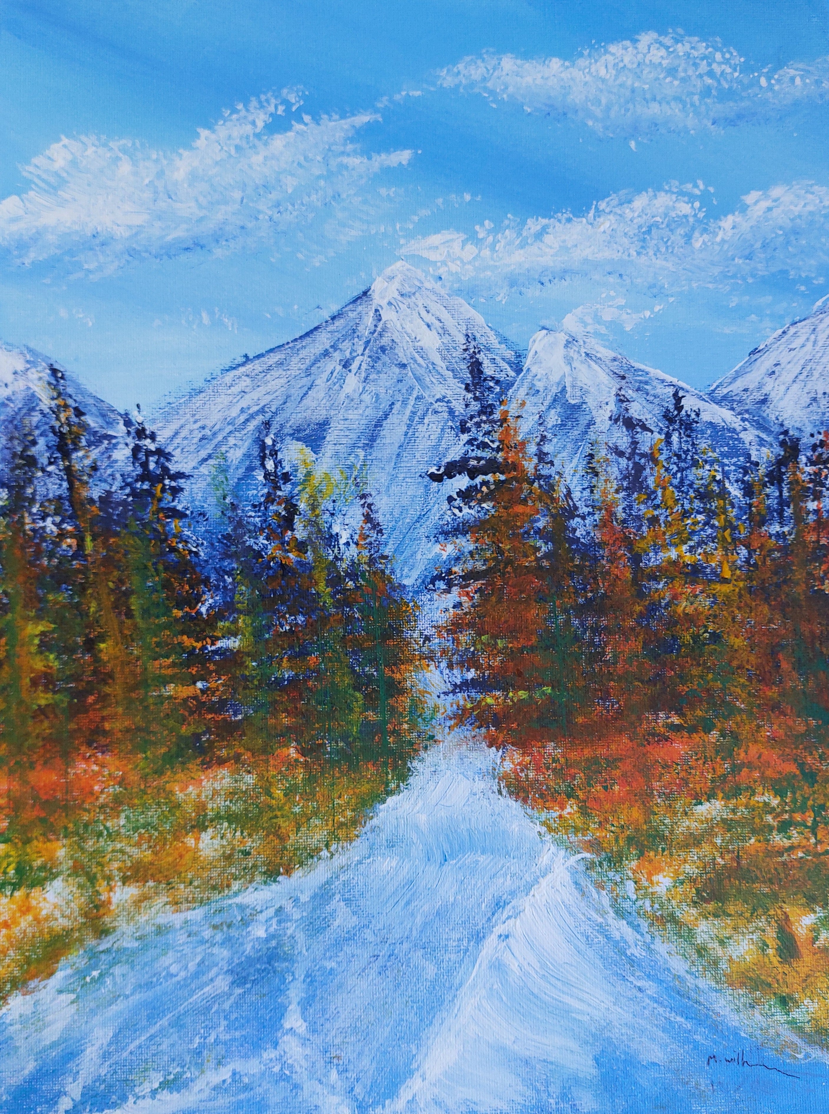 Original Acrylic Painting On Canvas Autumn Mountains 40cmx30cm signed