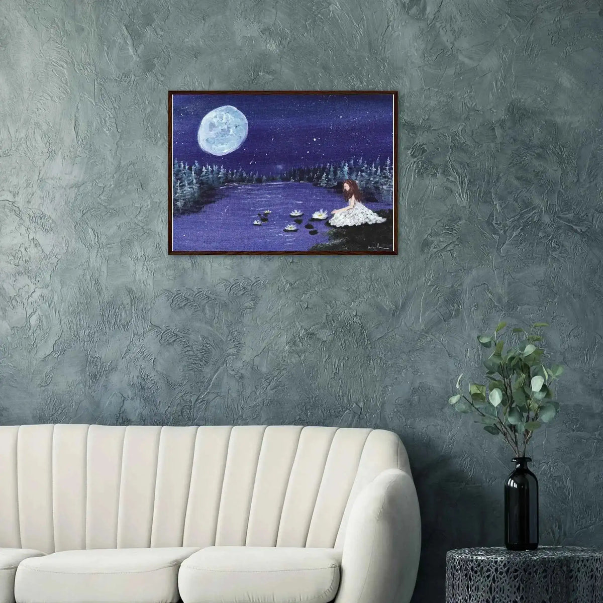 Lilies Beneath the Midnight Moon - Fine Art Framed Poster