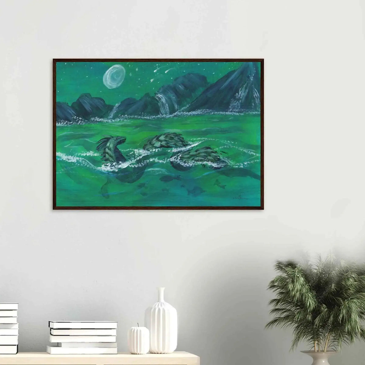 Serpent of the Moonlit Waters - Fine Art Framed Poster