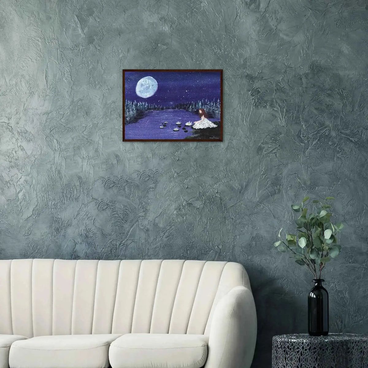 Lilies Beneath the Midnight Moon - Fine Art Framed Poster