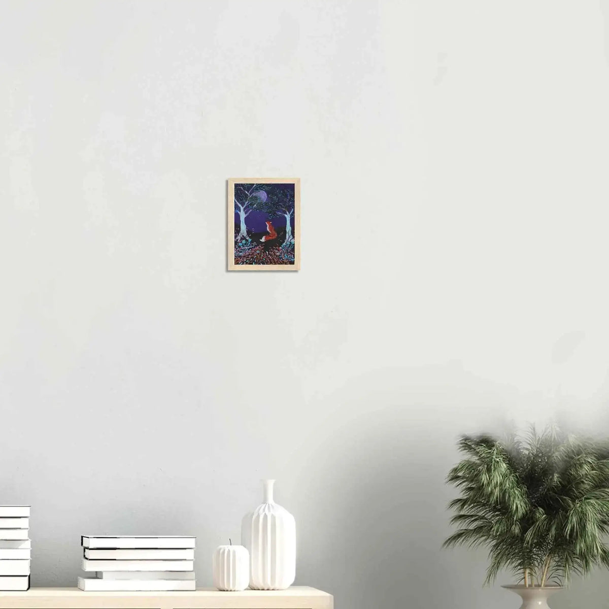 Whimsical Fox and Moon Framed Fine Art Poster - Nature-Inspired Wall Decor