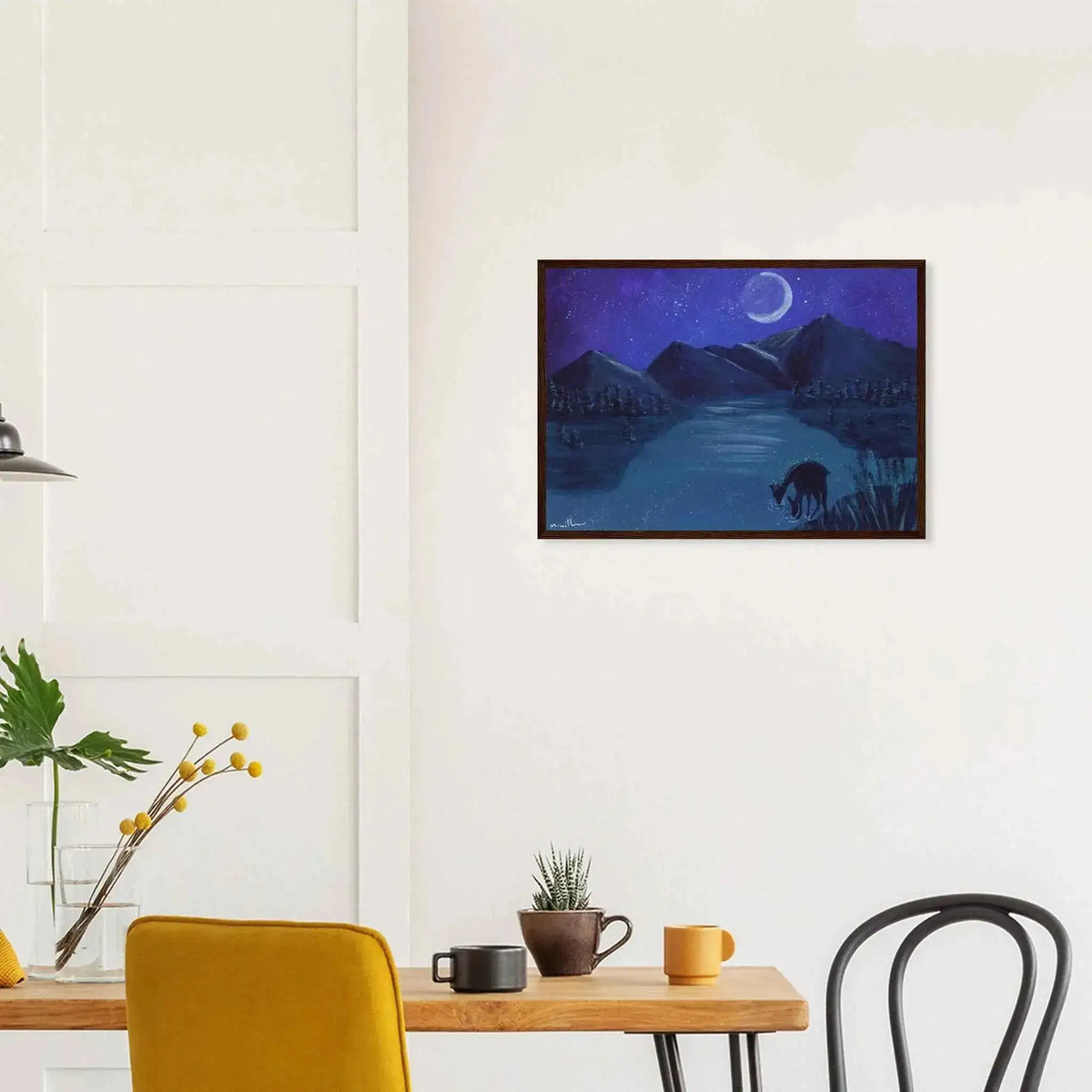 Deer by Moonlit Water - Fine Art Framed Poster