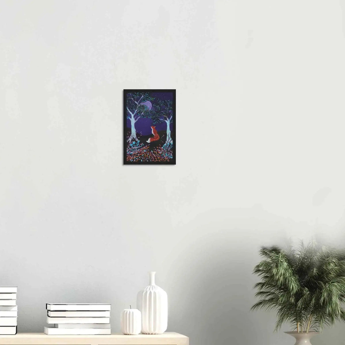 Whimsical Fox and Moon Framed Fine Art Poster - Nature-Inspired Wall Decor