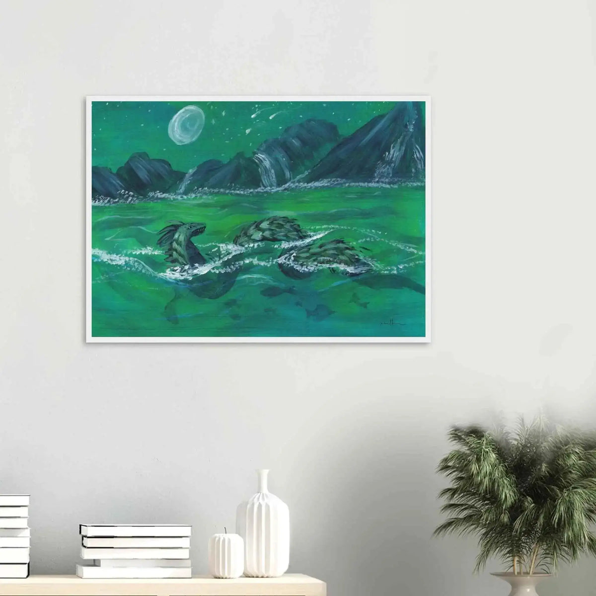 Serpent of the Moonlit Waters - Fine Art Framed Poster