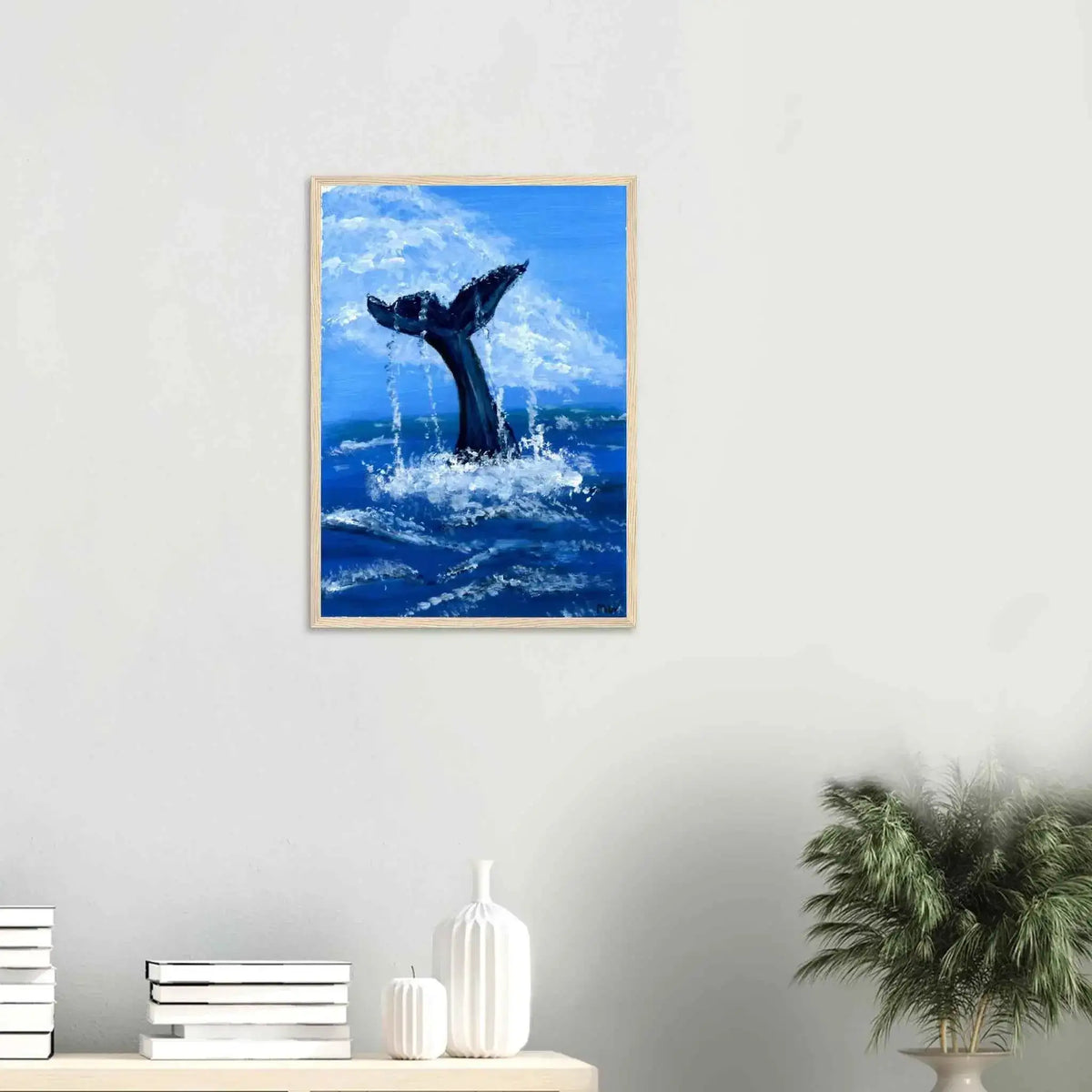 Whale Tail Fine Art Framed Poster – Premium Matte Wooden Wall Art