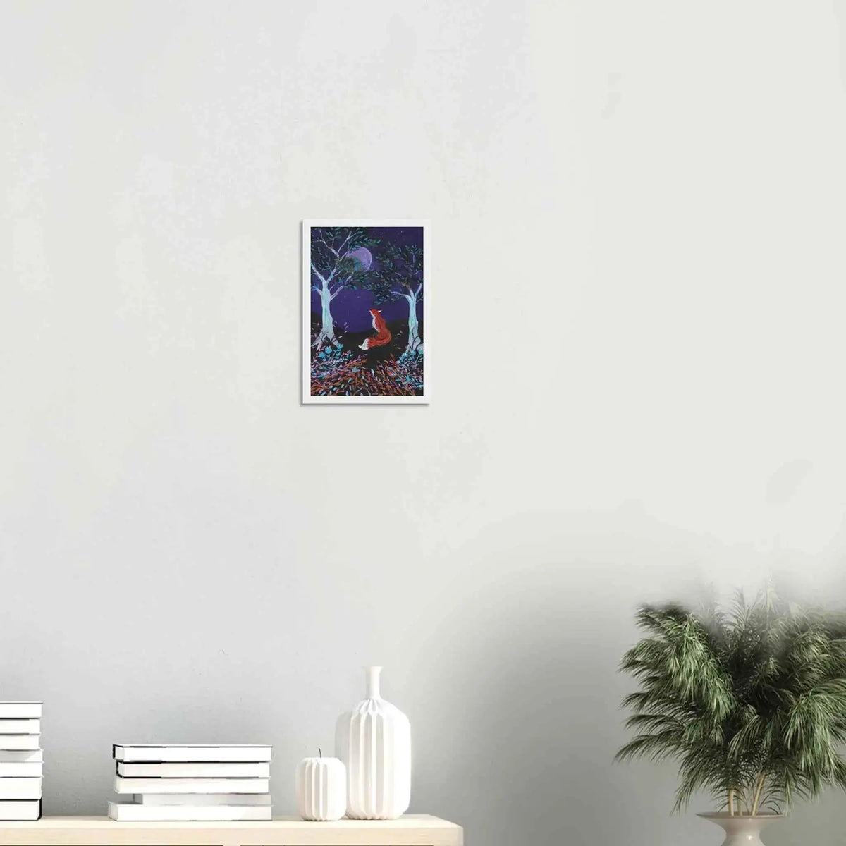 Whimsical Fox and Moon Framed Fine Art Poster - Nature-Inspired Wall Decor