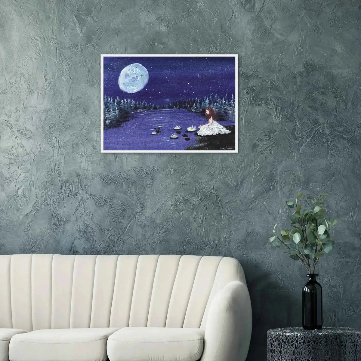 Lilies Beneath the Midnight Moon - Fine Art Framed Poster