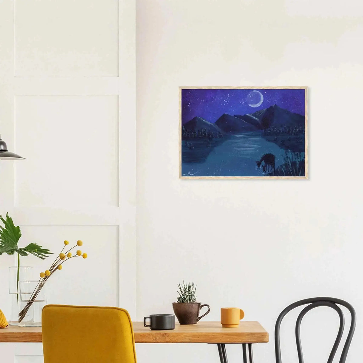 Deer by Moonlit Water - Fine Art Framed Poster