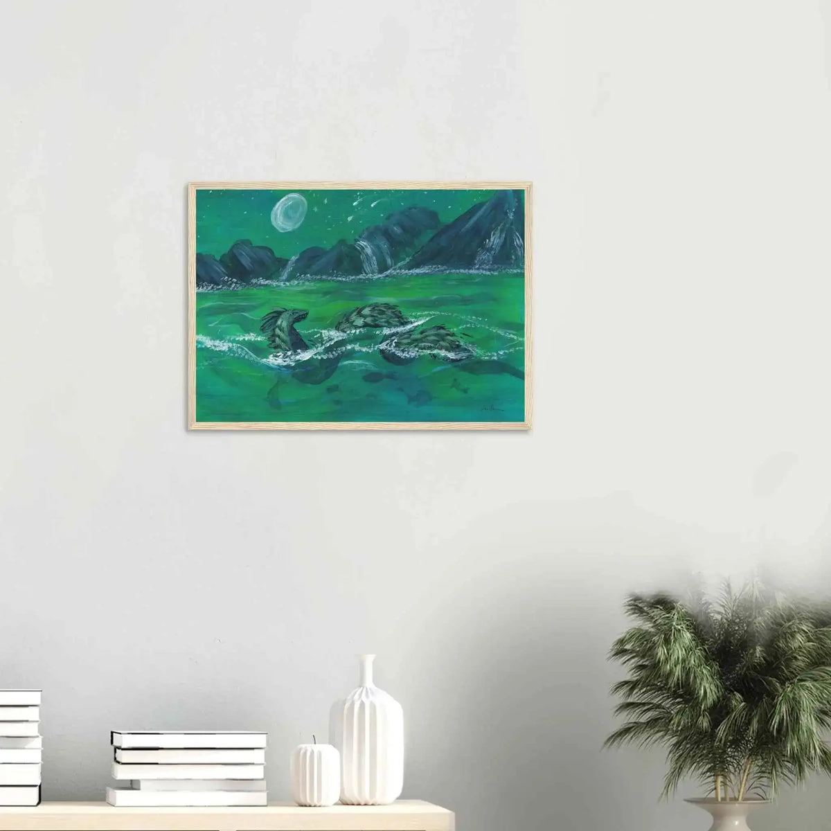 Serpent of the Moonlit Waters - Fine Art Framed Poster