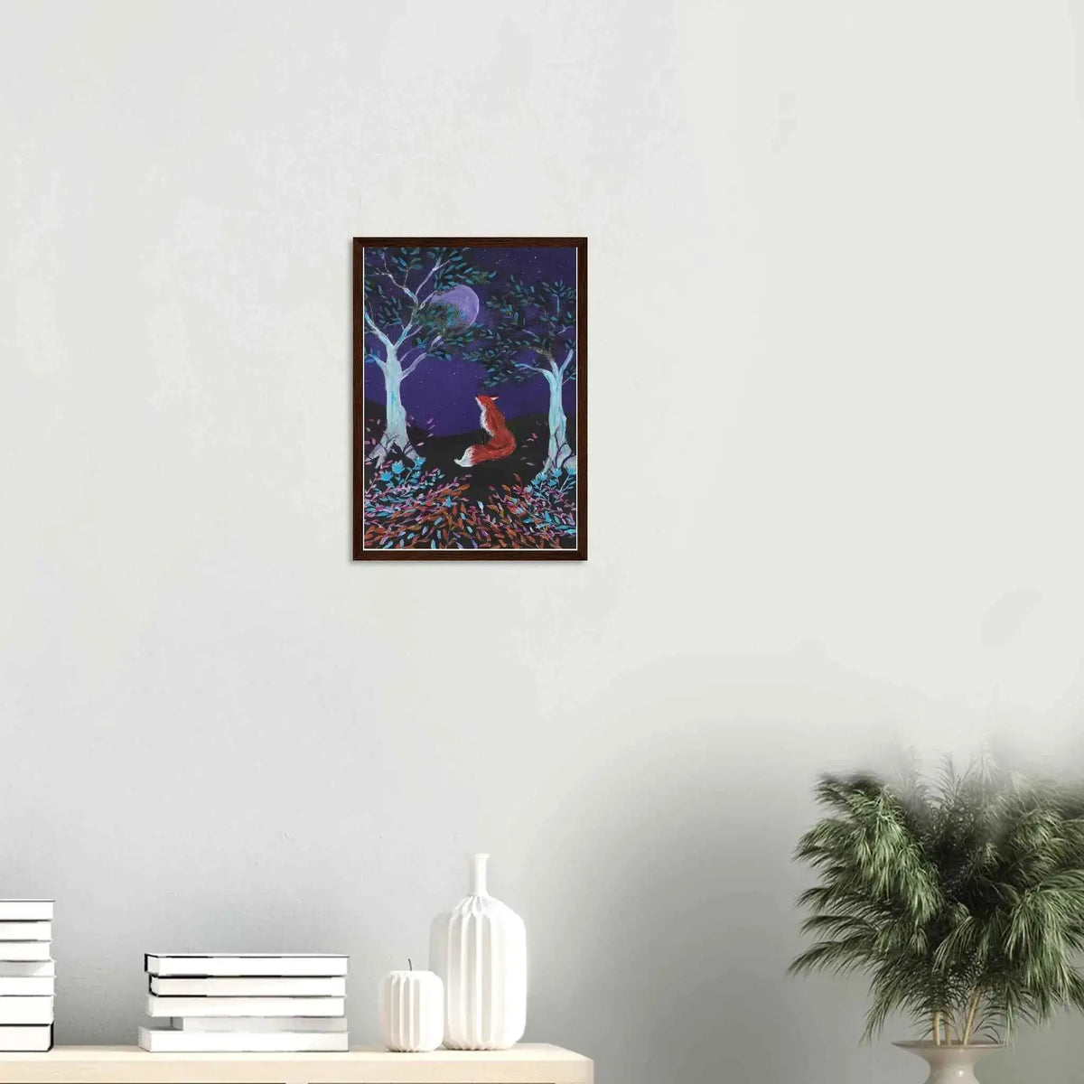 Whimsical Fox and Moon Framed Fine Art Poster - Nature-Inspired Wall Decor