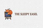 Logo of 'The Sleepy Easel' with a fox sleeping on an easel against a transparent background