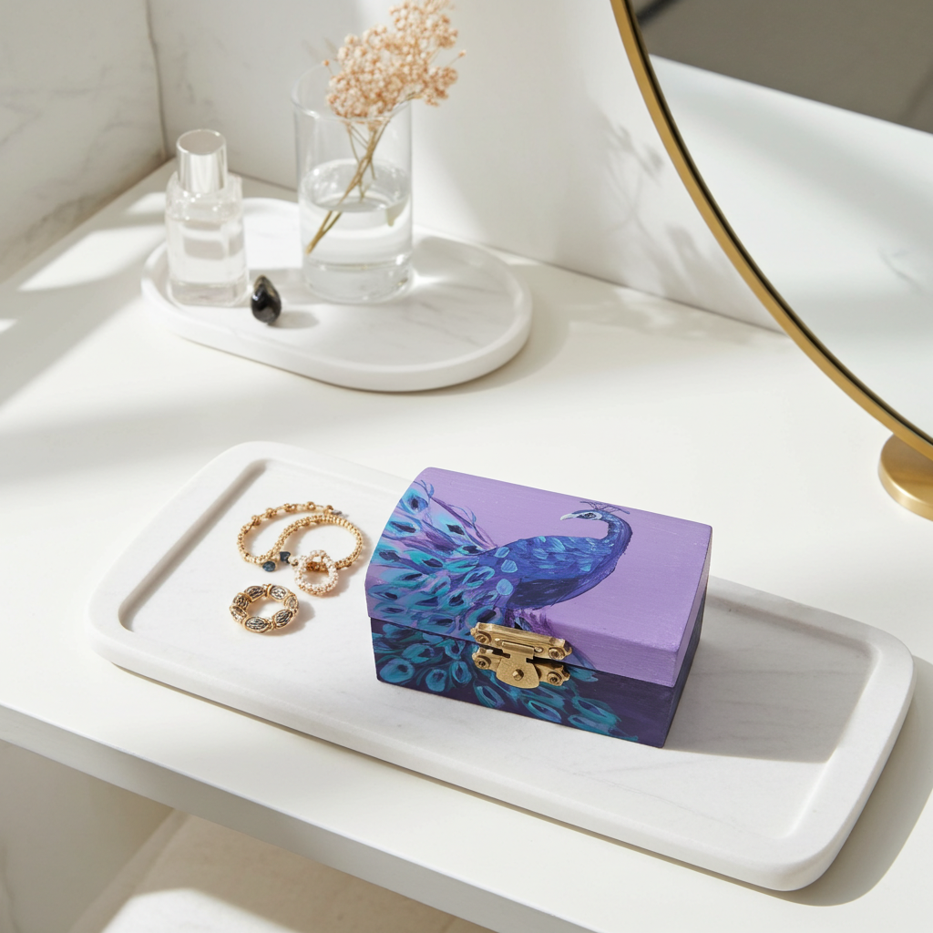 Hand-Painted Trinket Box: A Vibrant Purple Wooden Keepsake for Unique Gifts