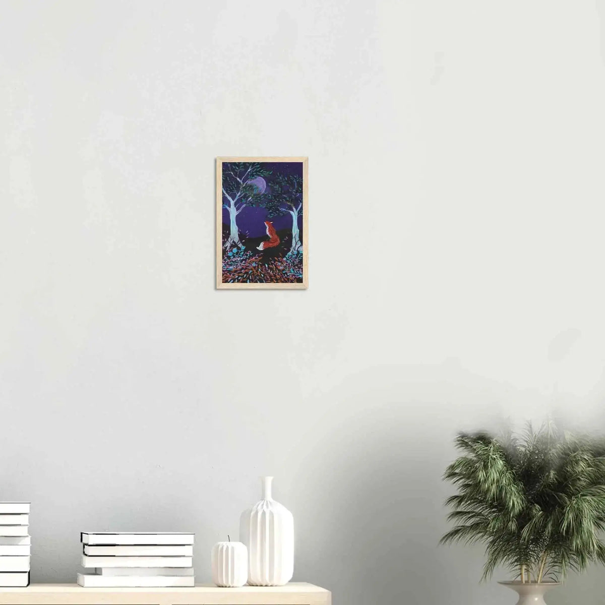 Whimsical Fox and Moon Framed Fine Art Poster - Nature-Inspired Wall Decor