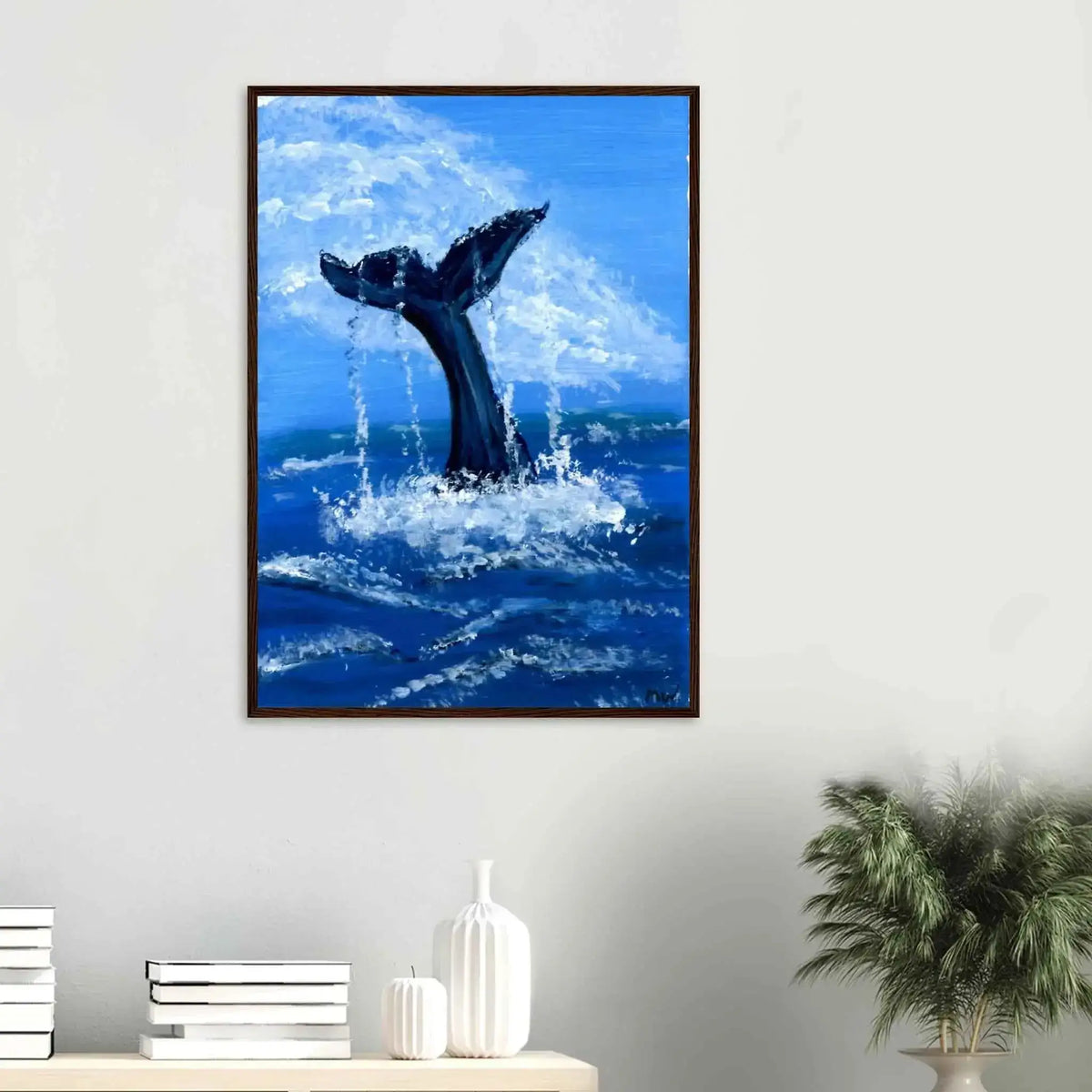 Whale Tail Fine Art Framed Poster – Premium Matte Wooden Wall Art