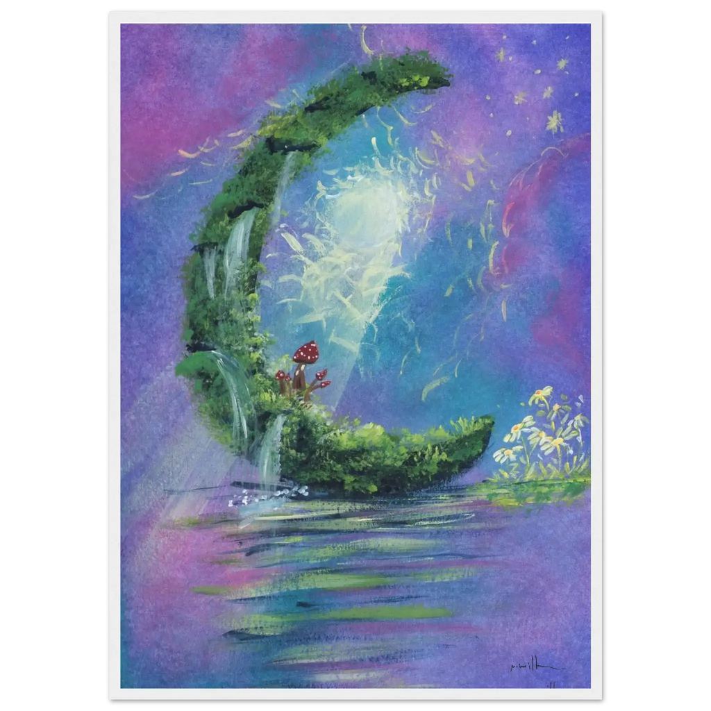 Whimsical Crescent Moon Framed Fine Art Poster - Nature-Inspired Wall Decor