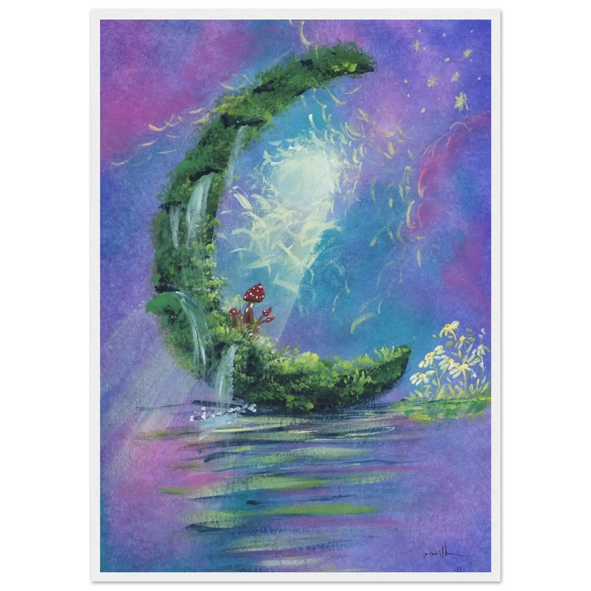 Whimsical Crescent Moon Framed Fine Art Poster - Nature-Inspired Wall Decor