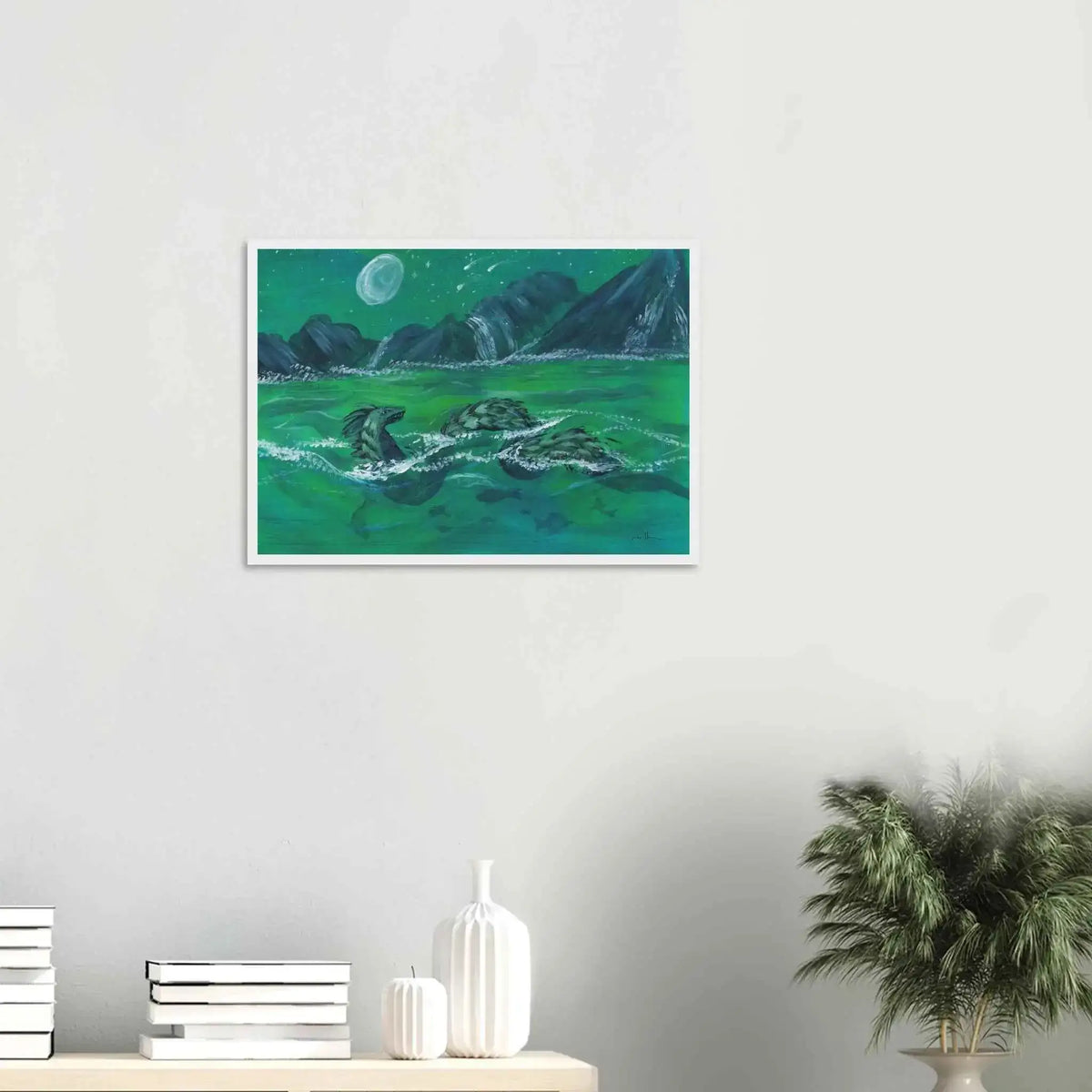 Serpent of the Moonlit Waters - Fine Art Framed Poster