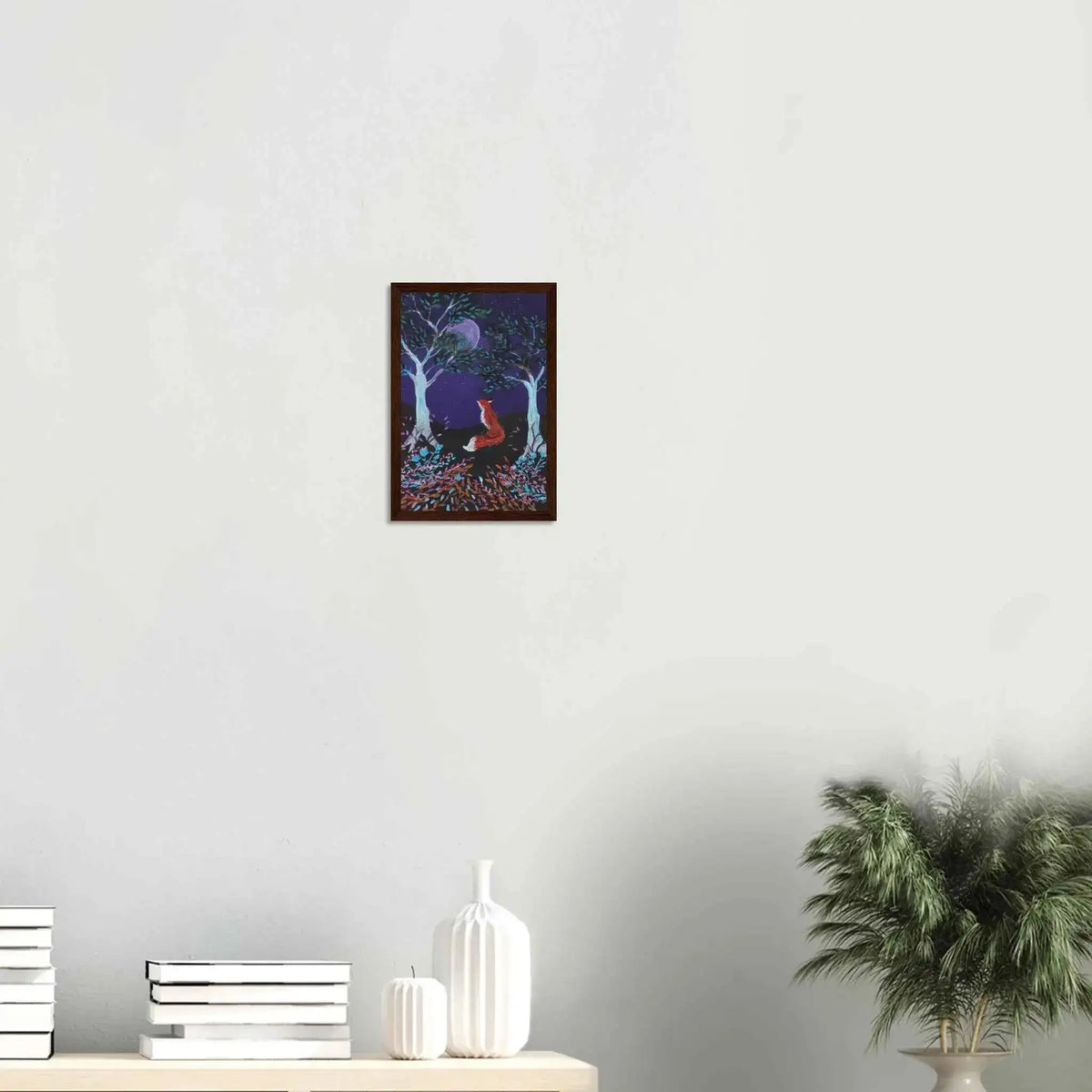 Whimsical Fox and Moon Framed Fine Art Poster - Nature-Inspired Wall Decor