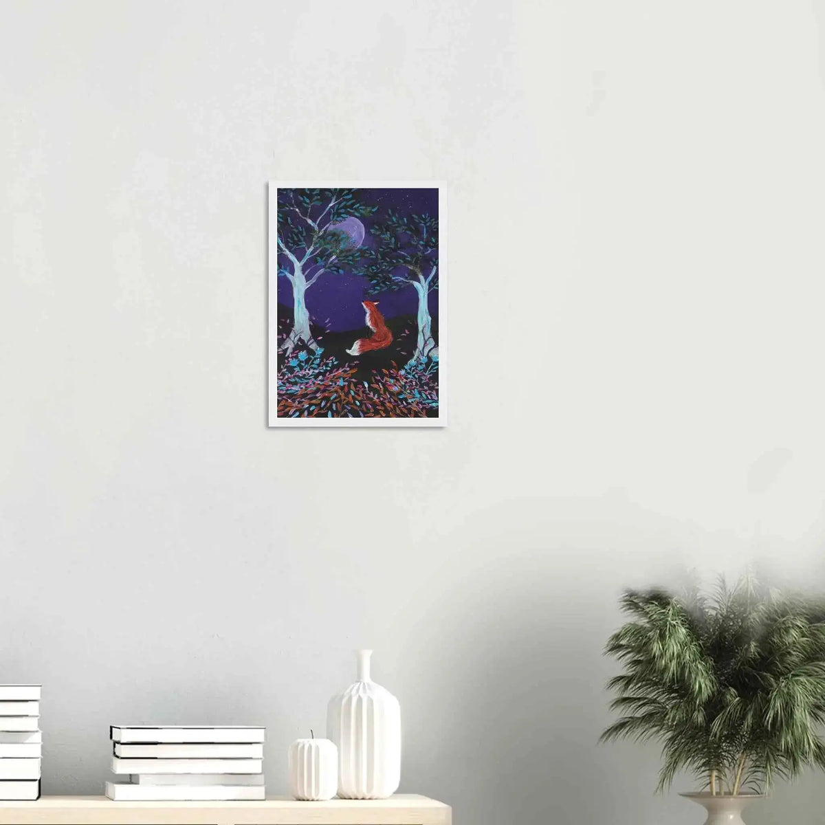 Whimsical Fox and Moon Framed Fine Art Poster - Nature-Inspired Wall Decor