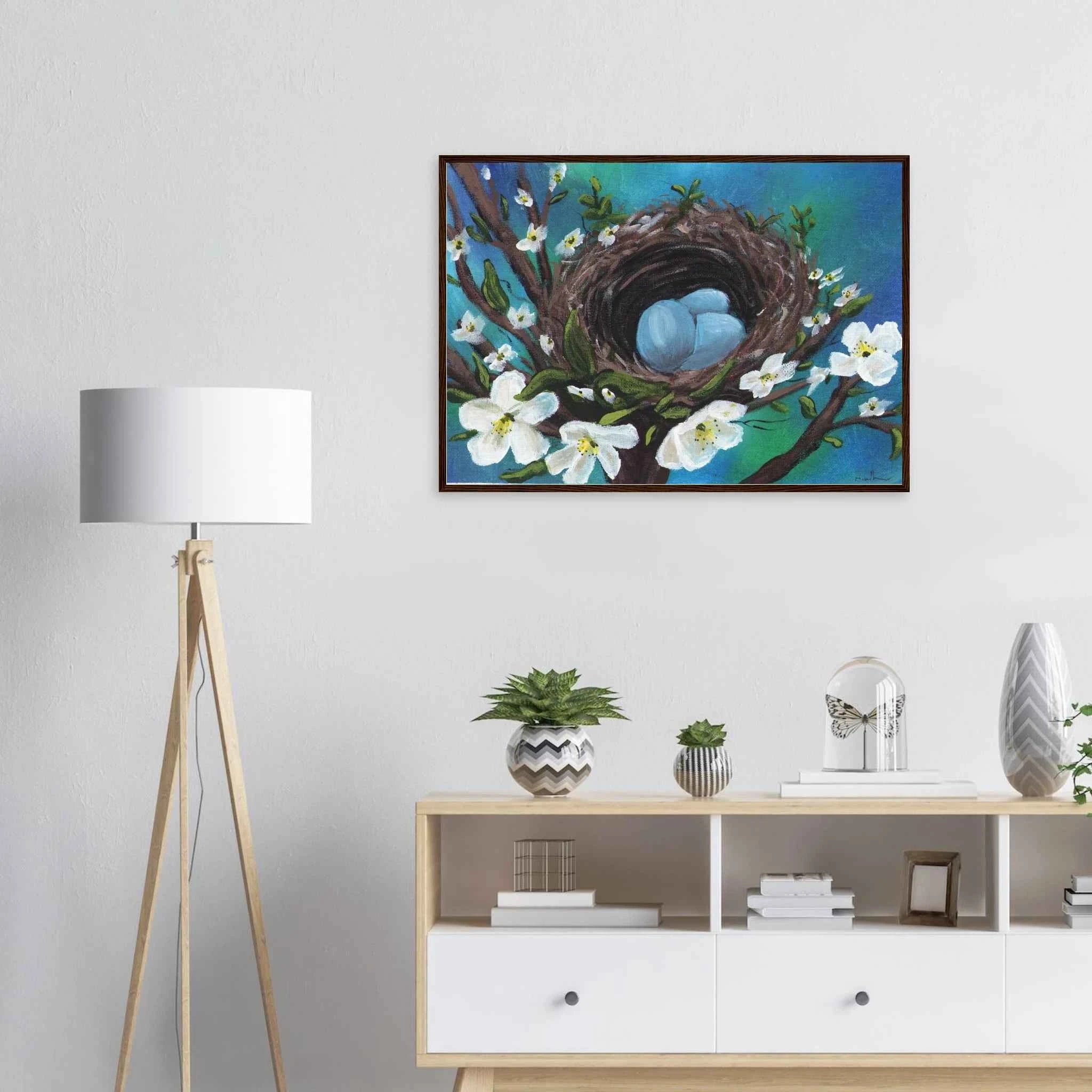 Blossoms & Blue Eggs - Fine Art Framed Poster