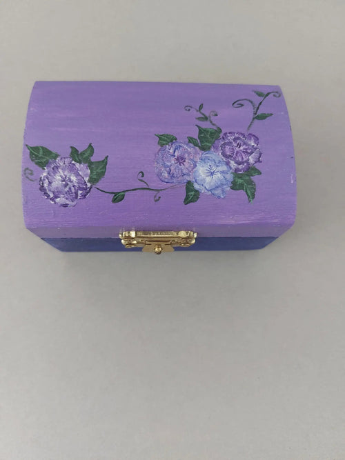 Hand‑Painted Floral Trinket Box • Purple Wooden Keepsake Box • Small Jewellery Storage • Cottagecore Gift - The Sleepy Easel