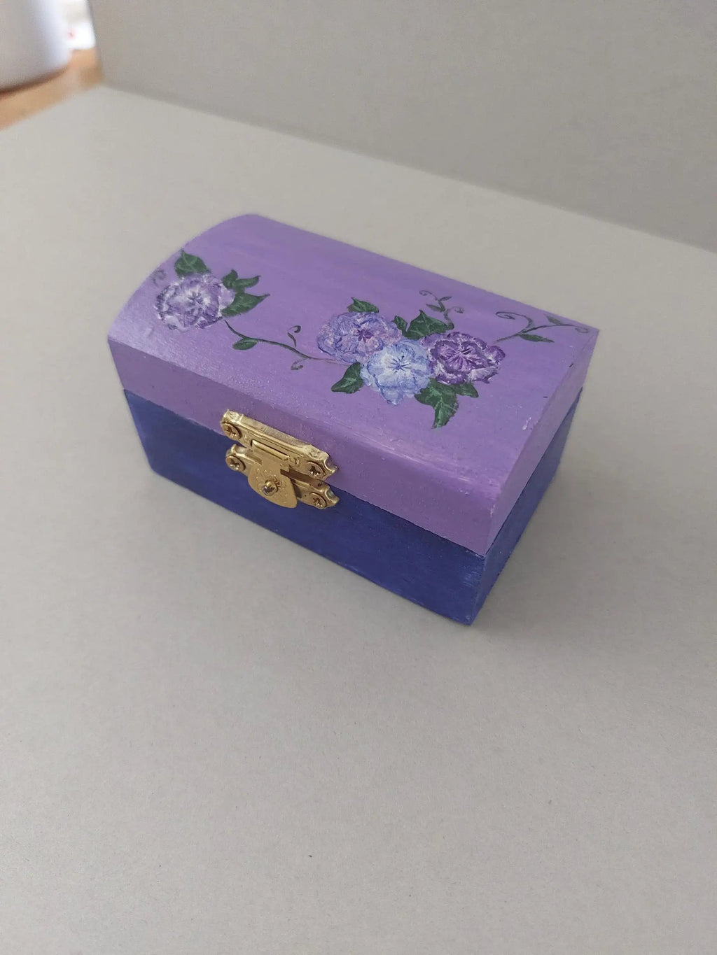 Hand‑Painted Floral Trinket Box • Purple Wooden Keepsake Box • Small Jewellery Storage • Cottagecore Gift - The Sleepy Easel