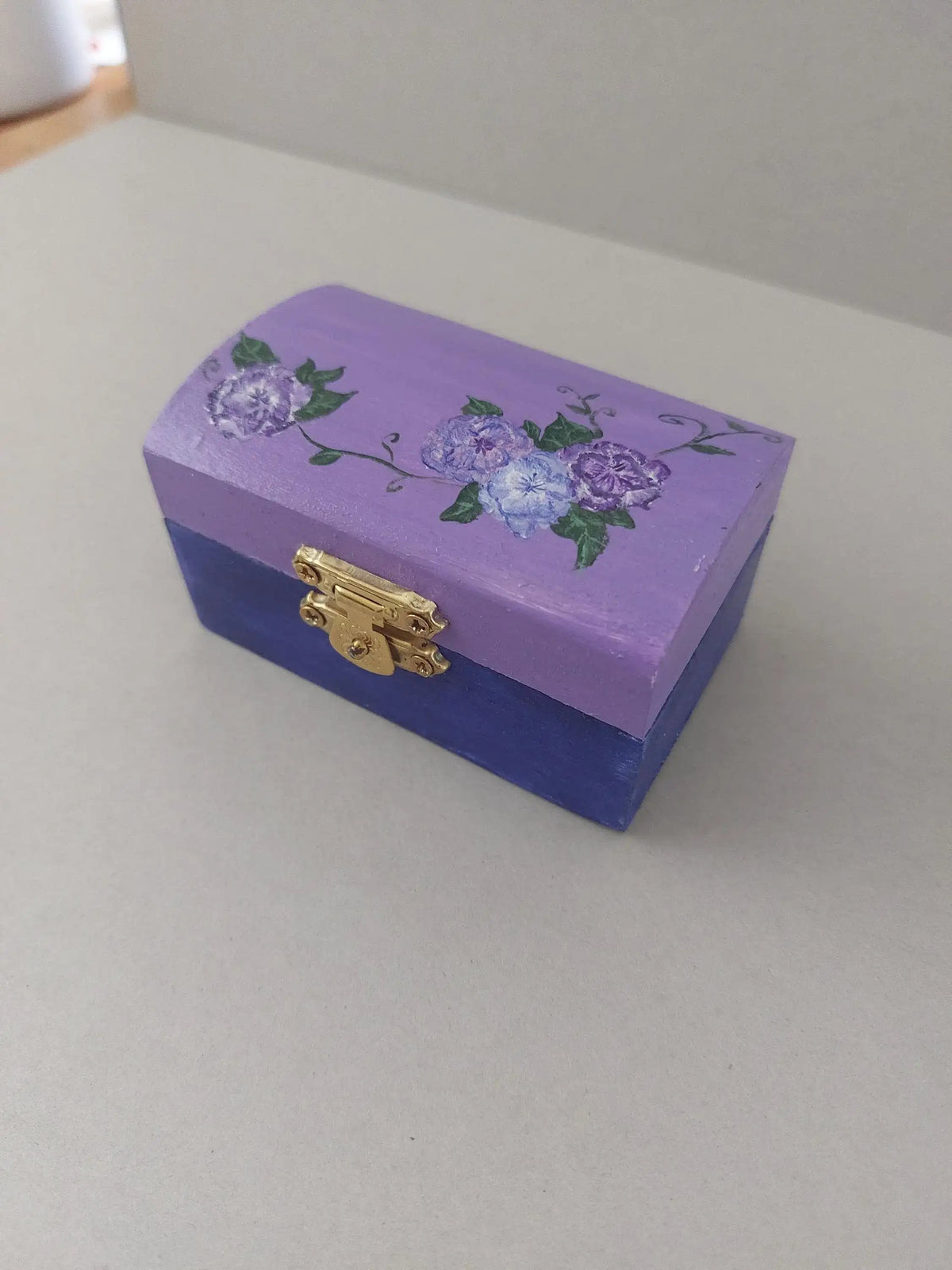 Hand‑Painted Floral Trinket Box • Purple Wooden Keepsake Box • Small Jewellery Storage • Cottagecore Gift - The Sleepy Easel