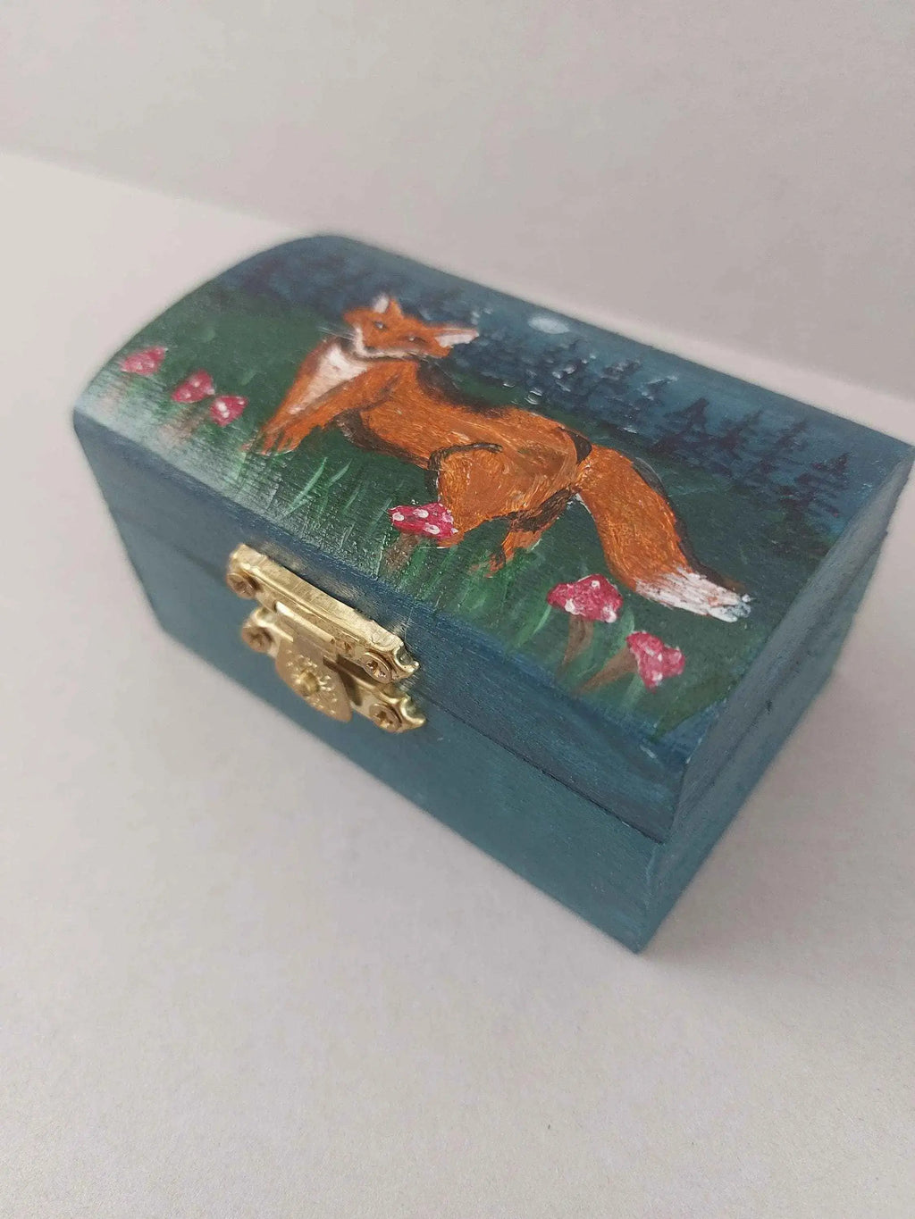 Hand‑Painted Fox Trinket Box • Woodland Keepsake Box • Forest Jewellery Storage • Cottagecore Gift