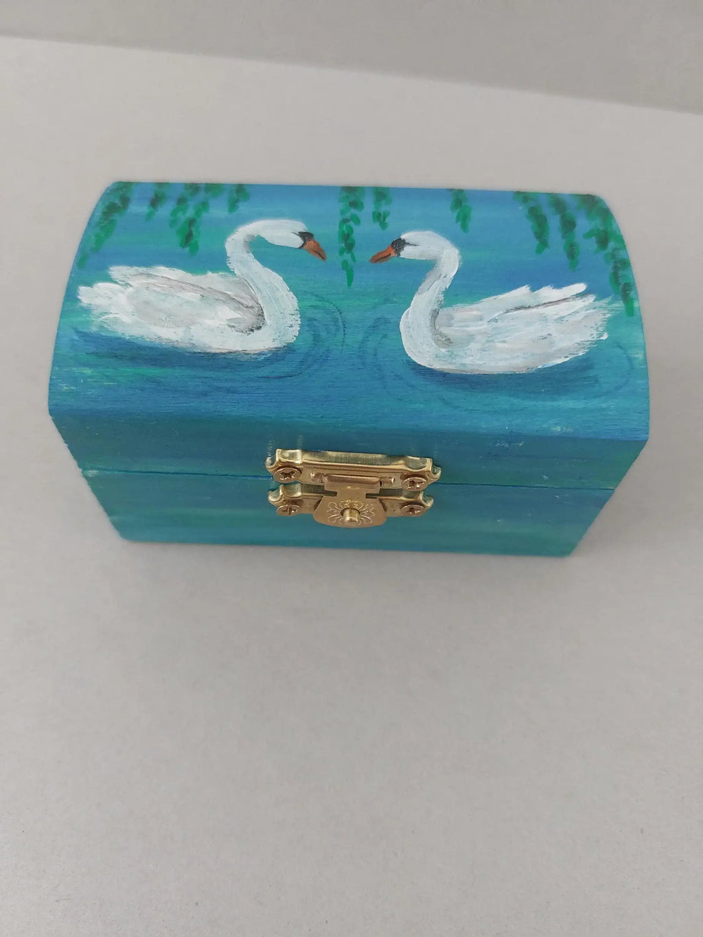 Hand‑Painted Swan Trinket Box • Turquoise Wooden Keepsake Box • Romantic Jewellery Storage • Cottagecore Gift - The Sleepy Easel