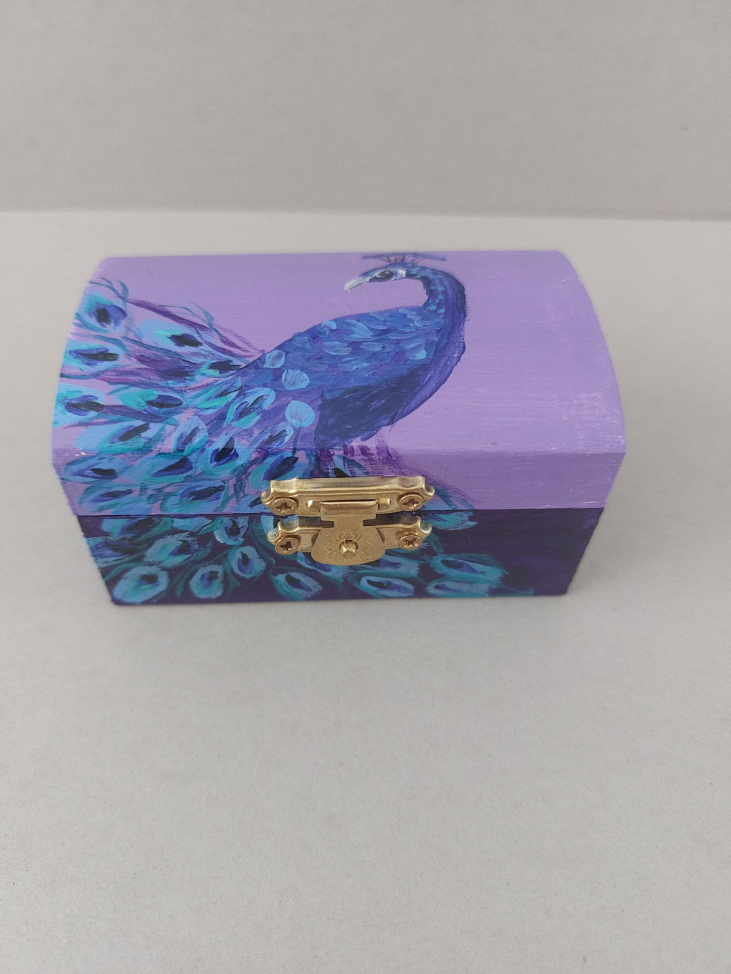 Hand‑Painted Peacock Trinket Box • Purple Wooden Keepsake Box • Jewellery Storage • Unique Handmade Gift