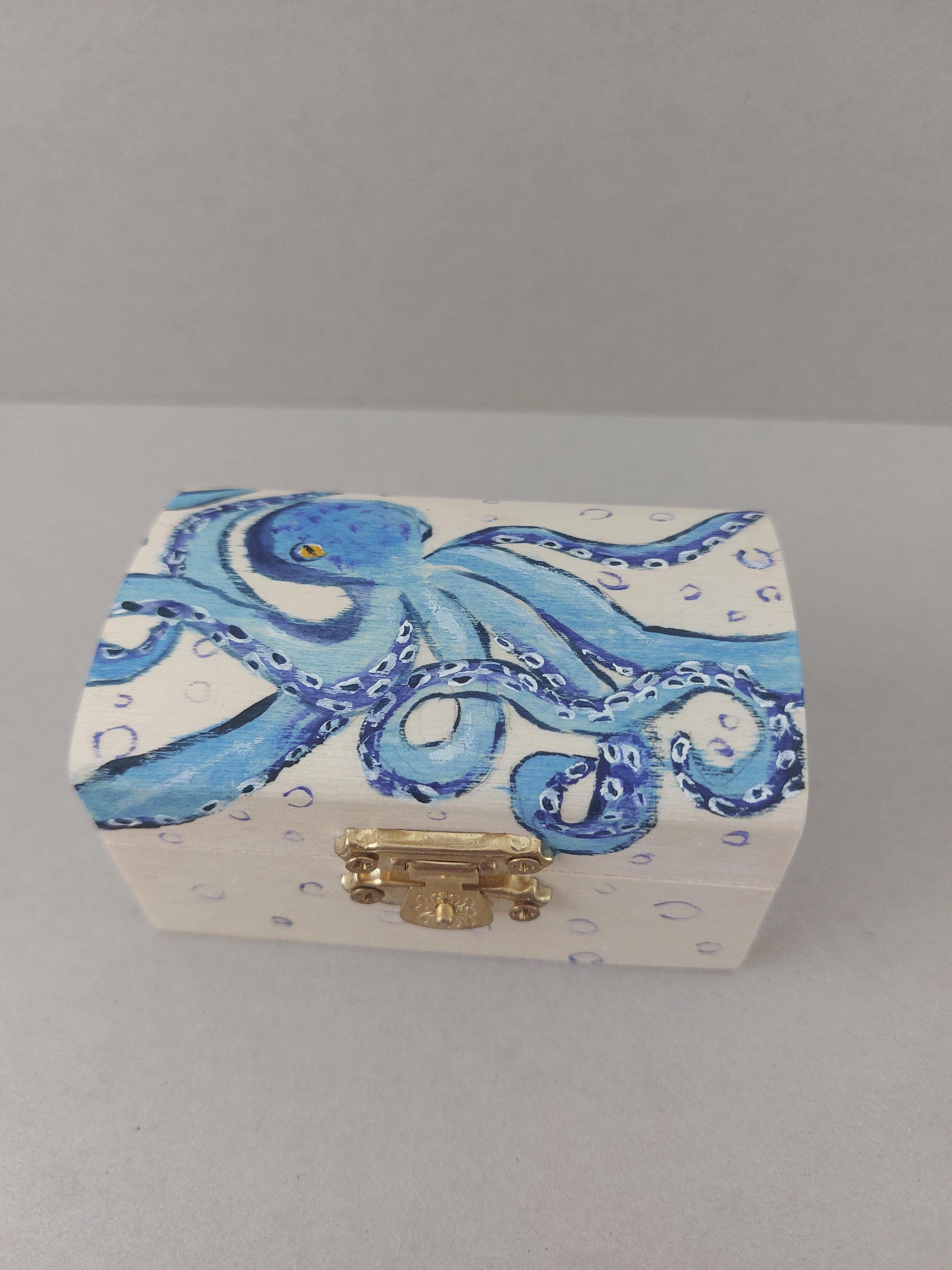 Hand‑Painted Octopus Trinket Box • Wooden Keepsake Box • Ocean Jewellery Storage • Sea Lover Gift