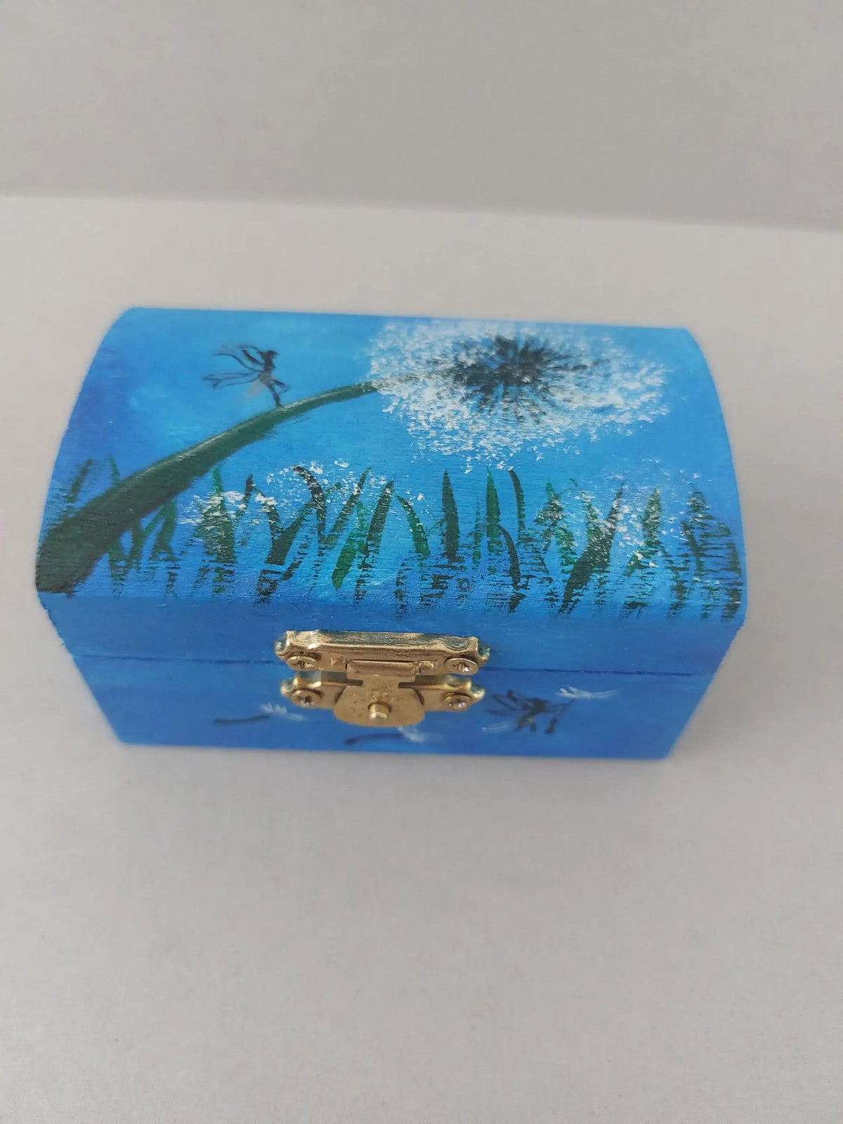 Hand‑Painted Fairy Dandelion Trinket Box • Blue Wooden Keepsake Box • Jewellery Storage • Cottagecore Gift - The Sleepy Easel