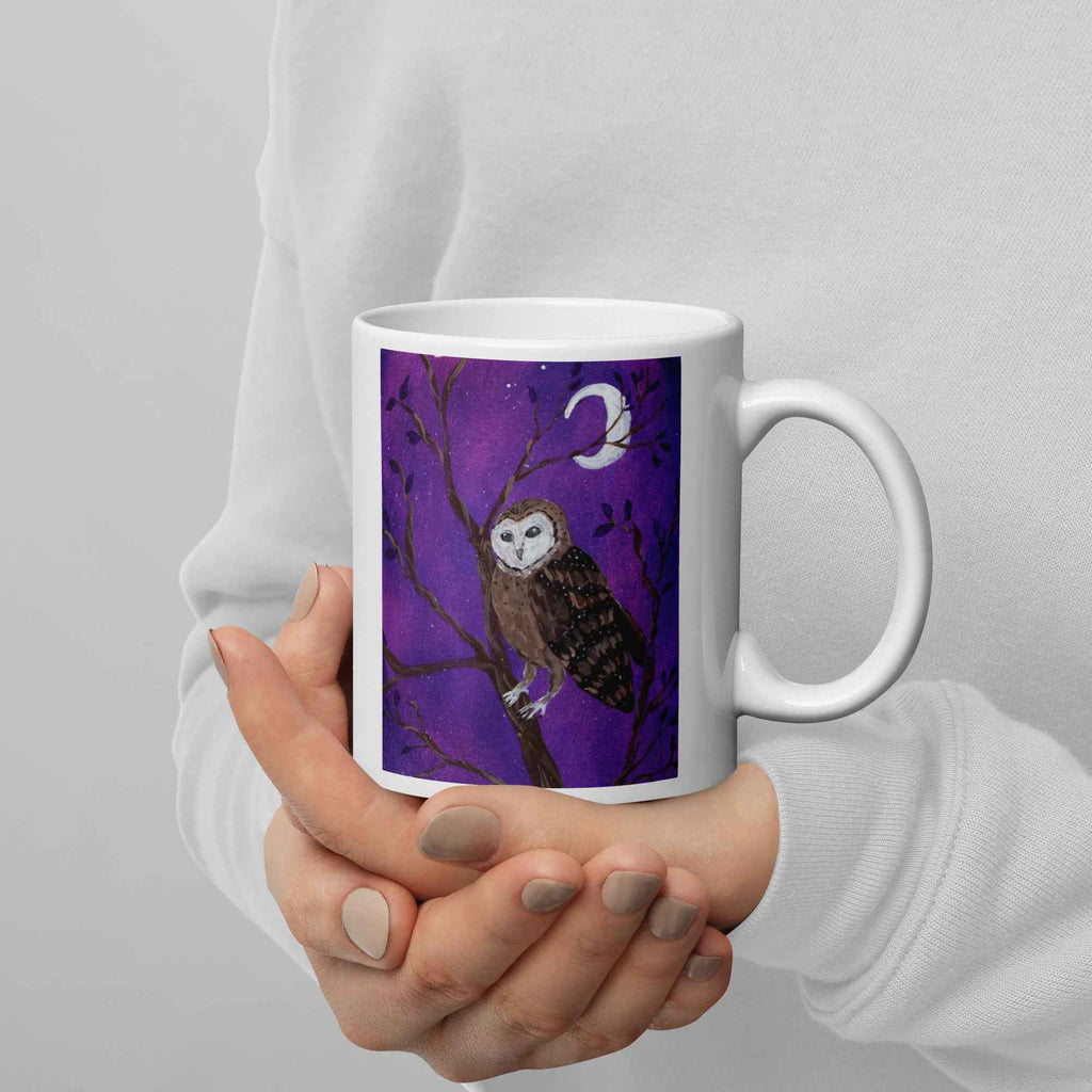 Watcher of the Violet Night White glossy mug